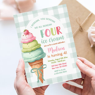Invitation Nous hurlons quatre glace Crème Bow 4e anniversair