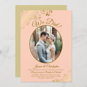 Invitation Nous L'Avons Fait ! Coral Peach & Gold Lace Mariag