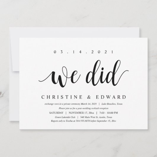Invitation Nous l'avons fait, Elopement de mariage moderne (Devant)