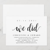 Invitation Nous l'avons fait, Elopement de mariage moderne (Devant / Derrière)