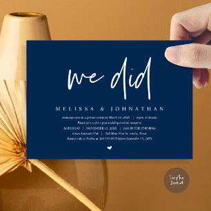 Invitation Nous l'avons fait, Mariage Intime, Moderne Minimal
