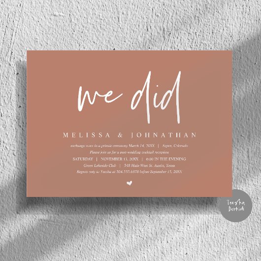 Invitation Nous l'avons fait, Mariage Intime, Moderne Minimal