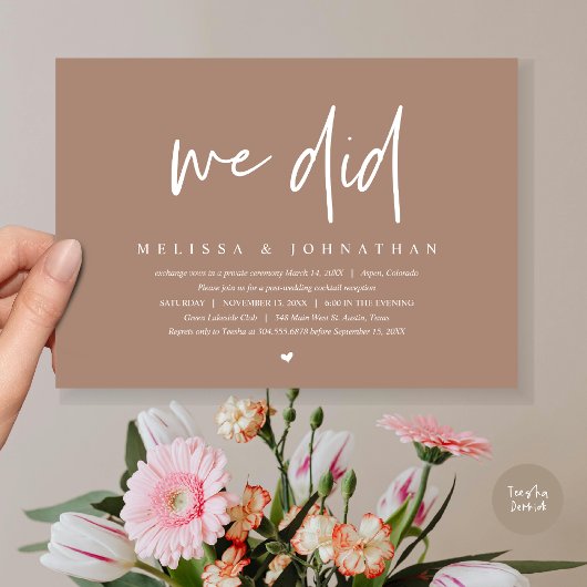 Invitation Nous l'avons fait, Mariage Intime, Moderne Minimal