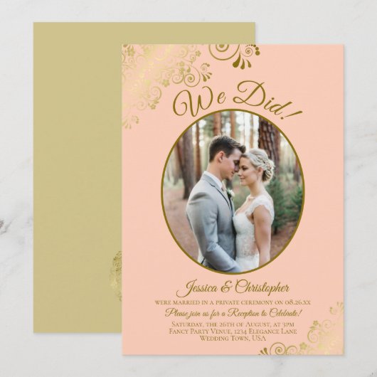 Invitation Nous l'avons fait ! Réception de mariage Corail pê (Devant / Derrière)