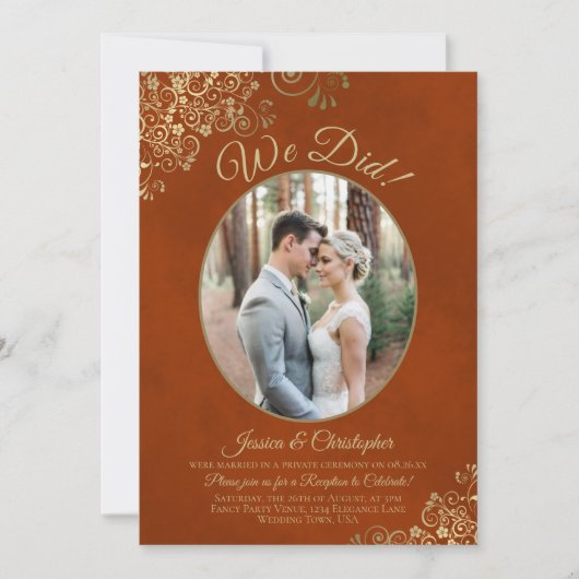 Invitation Nous l'avons fait ! Réception de mariage fantaisie (Devant)