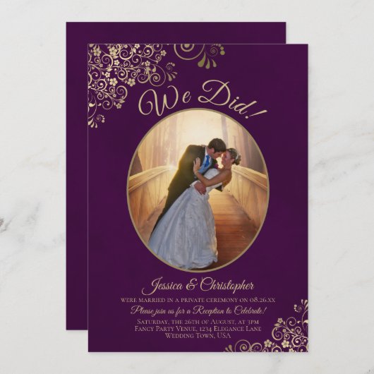 Invitation Nous l'avons fait ! Réception de mariage Violet Pr (Devant / Derrière)