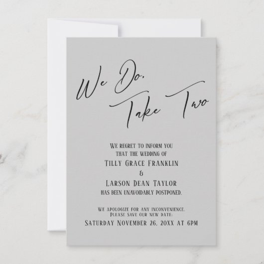 Invitation Nous Le Faisons, Prenez Deux : Mariage différé gri (Devant)