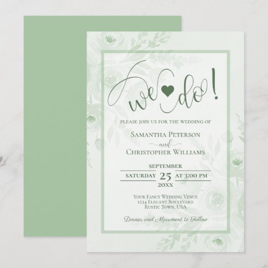 Invitation Nous le faisons ! Vert sauge Boho Chic Fleurs de m (Devant / Derrière)