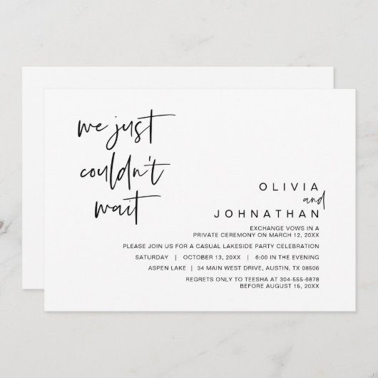 Invitation Nous n'avons pas pu attendre, Mariage Fuite de Noc (Devant / Derrière)