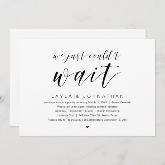 Invitation Nous n'avons pas pu attendre, Mariage Fuite de Noc (Devant / Derrière)