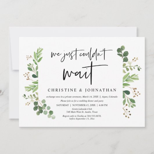 Invitation Nous ne pouvions pas attendre, Mariage Elopement (Devant)