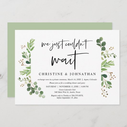 Invitation Nous ne pouvions pas attendre, Mariage Elopement (Devant / Derrière)