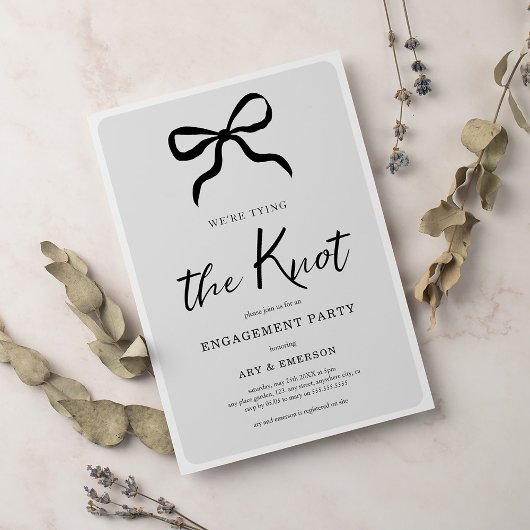 Invitation Nous nouons le noeud Black Bow Engagement Party