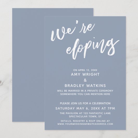 Invitation Nous nous enfuyons Simple écriture manuscrite bleu (Devant / Derrière)