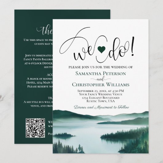 Invitation Nous nous marions ! Code QR de mariage au lac de m (Devant / Derrière)