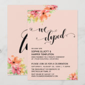 Invitation Nous nous sommes enfuis avec des cœurs Script Fleu (Devant / Derrière)