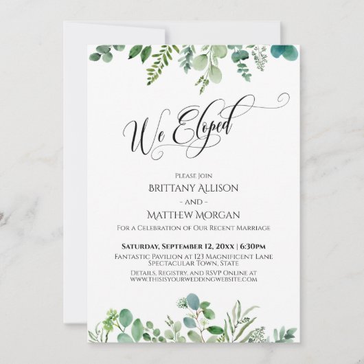 Invitation Nous nous sommes enfuis Élégante Typographie Eucal (Devant)