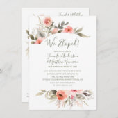Invitation Nous nous sommes enfuis Mariage aquarelle Rose Fle (Devant / Derrière)