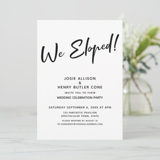 Invitation Nous nous sommes enfuis ! Réception de mariage mod (Debout devant)