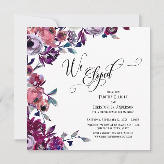 Invitation Nous nous sommes enfuis Script Gras Fleurs Flouris (Devant)
