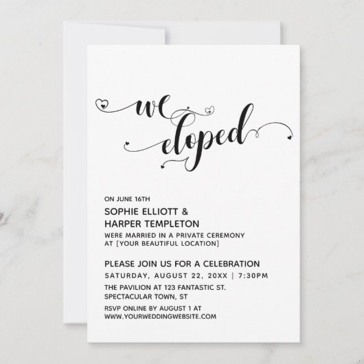 Invitation Nous nous sommes enfuis Script noir et blanc avec (Devant)