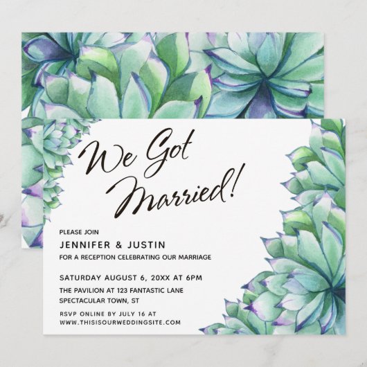 Invitation Nous nous sommes mariés avec des succulentes à l'a (Devant / Derrière)
