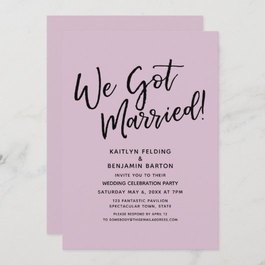 Invitation Nous Nous Sommes Mariés Décontracté Lumière Mauve (Devant / Derrière)