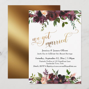 Invitation Nous nous sommes mariés Deep Red Bourgogne Floral