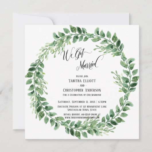 Invitation Nous Nous Sommes Mariés Elaborer Script Green Wrea (Devant)