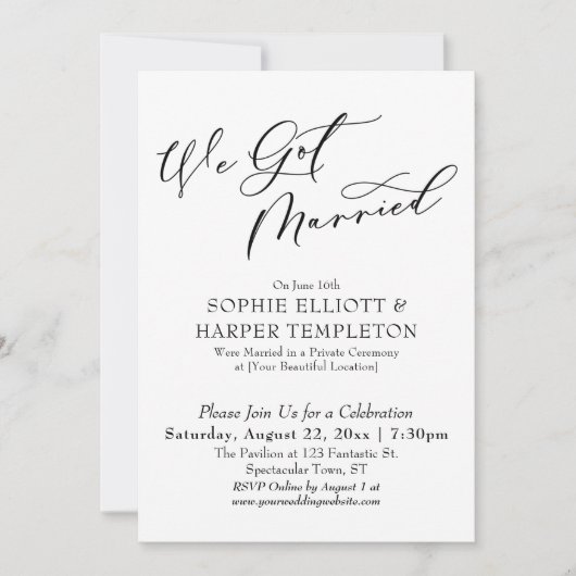 Invitation Nous nous sommes mariés élégamment, réception simp (Devant)