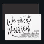 Invitation Nous nous sommes mariés | Fête de mariage après la<br><div class="desc">Après le grand jour et l'échange des anneaux, invitez vos invités les plus honorés à une célébration. Cette invitation présente les mots "Nous nous sommes mariés" en lettres cursives fantaisie. Sur le côté, il y a une paire d'alliances. En dessous de ce graphique, il y a un espace pour vos...</div>