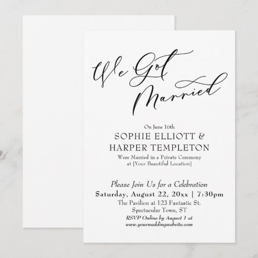 Invitation Nous nous sommes mariés joli, simple réception uni (Devant / Derrière)