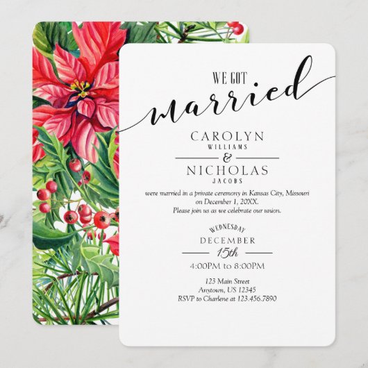 Invitation Nous Nous Sommes Mariés Noël Elopement Fête de Mar (Devant / Derrière)