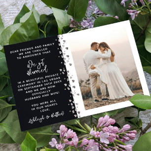 Invitation Nous nous sommes mariés Photo Cœur Argent Noir