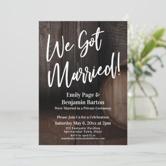 Invitation Nous Nous Sommes Mariés ! Réception en tonneau en (Debout devant)