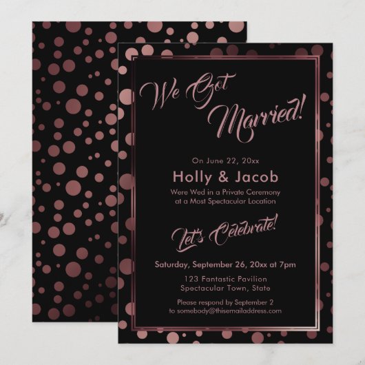 Invitation Nous Nous Sommes Mariés ! Rose Gold Confetti Bubbl (Devant / Derrière)