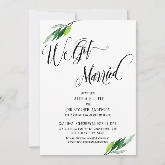 Invitation Nous nous sommes mariés Script élaboré et verdure (Devant)