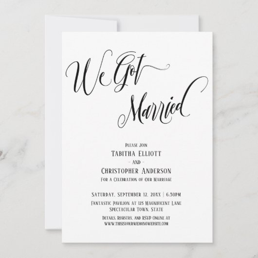 Invitation Nous nous sommes mariés Script élaboré, Noir et Bl (Devant)