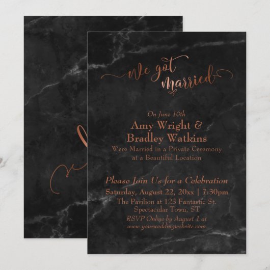 Invitation Nous nous sommes mariés Script sur Marbre Noir (Devant / Derrière)