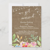 Invitation Nous nous sommes mariés sur Burlap avec Fleurs et  (Devant)