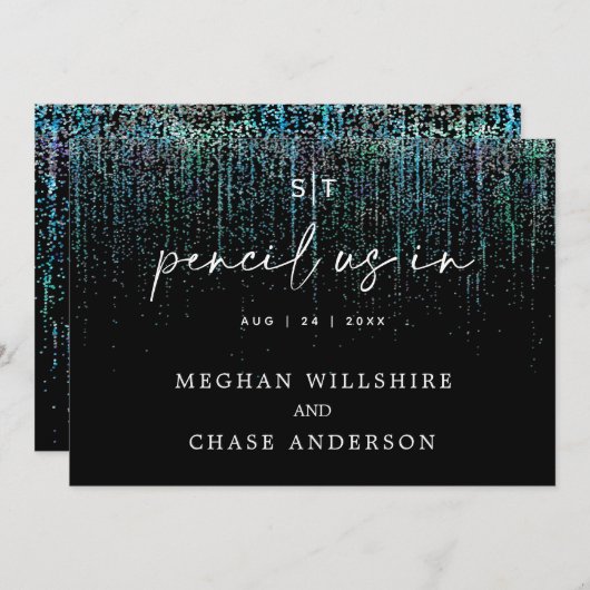 Invitation Nous Pencil Moderne En Parties scintillant Turquoi (Devant / Derrière)