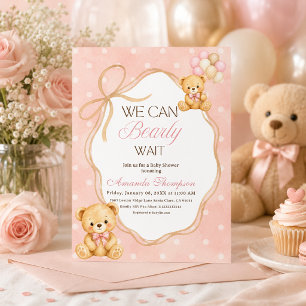 Invitation Nous Pouvons à Peine Attendre Fille Ourson Rose Ba