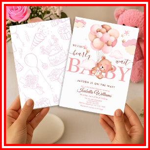 Invitation Nous Pouvons à Peine Attendre Fille Rose Baby Show