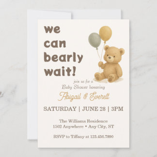 Invitation Nous Pouvons à Peine Attendre Ours en Peluche Baby