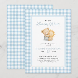 Invitation Nous pouvons à peine attendre Ours en peluche bleu