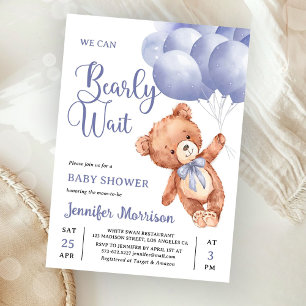 Invitation Nous Pouvons à peine Attendre Ours en Peluche Bleu