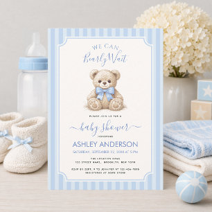 Invitation Nous pouvons à peine attendre Ourson Arc Bleu Baby