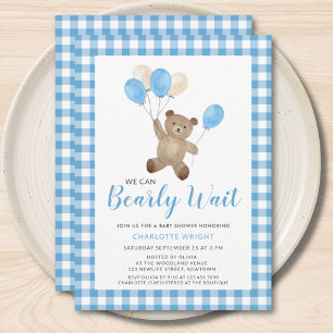 Invitation Nous pouvons à peine attendre Ourson Bleu Baby Sho