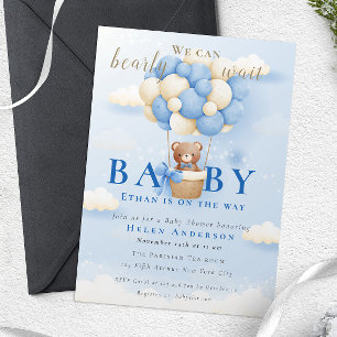 Invitation Nous pouvons à peine attendre Ourson en peluche bl