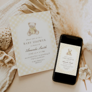 Invitation Nous pouvons à peine attendre Ourson en Vichy jaun